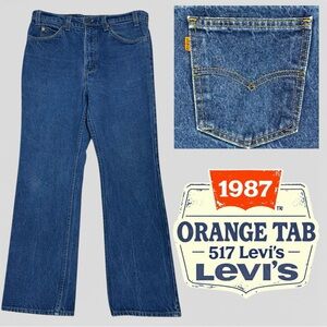 Vintage 1987 LEVI STRAUSS 517 Orange Tab Jeans 34x29 Saddleman BootCut Denim USA